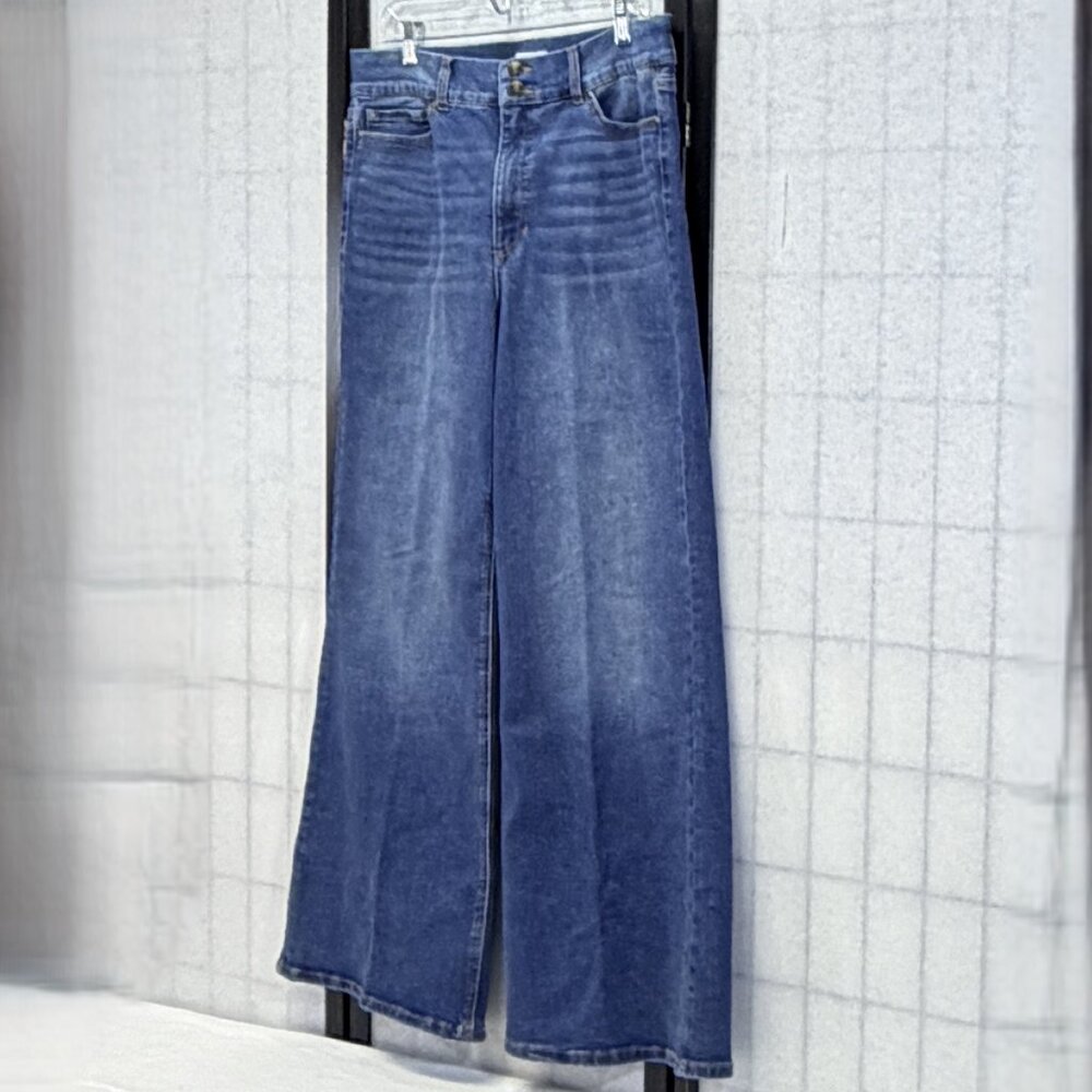 Sofia Vergara Hi Rise Margot Wide Leg Faded Stretch Denim Jeans 14 Medium Wash - Picture 5 of 13